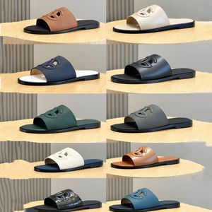 Merk luxe ontwerper heren klassieke h-button slippers slippers nieuwe kalf leer prachtige lederen kust zomerstijl en strandclub
