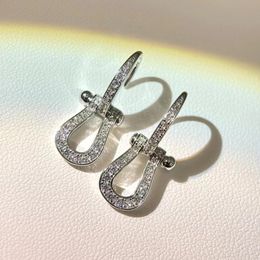 Marca de lujo Diseñador de herradura Pendientes colgantes para mujer S925 Plata de ley Piedra Brillante Diamante Cristal Elegante Araña Pendientes Anillos de oreja Pendiente Joyería