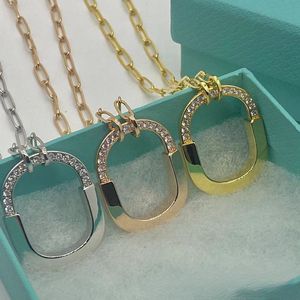 Merk luxe slot designer hanger kettingen voor vrouwen met glanzende kristallen bling diamant 18k gouden U-vorm s925 zilveren ketting sieraden cadeau