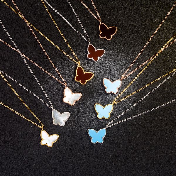 Marque de luxe amour doux papillon designer pendentif colliers nacre rouge bleu blanc pierre mignon joli collier bijoux cadeau