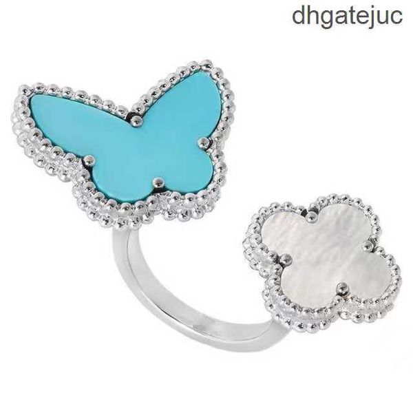 Marca de lujo amor dulce trébol mariposa diseñador anillos para mujeres madre de perla azul edición limitada lindo encanto elegante anillo joyería de boda agradable g