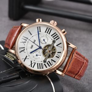 Reloj de marca de lujo para hombre, correa de piel de becerro de acero inoxidable, reloj mecánico hueco, calendario dual, reloj informal de negocios para hombre AAA, envío gratis