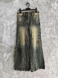Marque de luxe Nofaith Studios Jeans de créateur industrie lourde vague ondulation fait vieux lavage noir gris Micro corne Denim pantalon ample