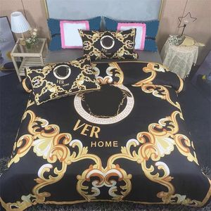 Merk luxe patroonontwerper beddengoed sets 4 stks set gouden bedrukte dubbele katoenen hoogwaardige cover laken mode kussens kussens met dekking