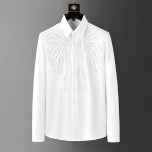 Marque de luxe strass brodé chemise pour hommes à manches longues Slim robe chemises Banquet Social Star scène hommes vêtements M-5XL