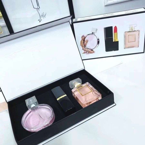 Marca Set de maquillaje Colección Lápiz labial mate 15 ml Perfume 3 en 1 Kit cosmético con caja de regalo para mujeres Regalos para dama Perfumes entrega gratuita Caliente