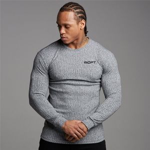 Merk man truien herfst nieuwe mode o nek trui gebreide jumpers mannen fitness kleding slim fit mannelijke tops 210421