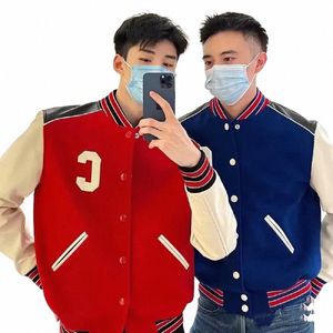 Merk Mannen C Borduren Leren Jas Hoge Kwaliteit Cmere Patchwork Jas Beroemde Zak Ontwerp Unisex Streep Honkbal Uniform a8s8 #