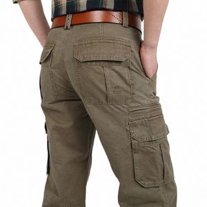 Merk Mannen Cargo Broek Legergroen Multi Zakken Combat Casual Cott Losse Rechte Broek Militaire Tactische Broek 34jH #