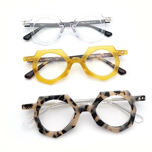 Brand Men Designer Eyeglasses Cadre Femmes Spectacle Frames Vintage Myopia Eyewear Optical Lunes Retro Polygonal Reading Lunes pour lentilles de prescription avec étui