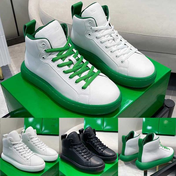 Marca de diseñador para hombres, zapatos deportivos de caña alta, parte superior de cuero, cordones verdes, zapatillas de deporte con suela de goma verde, zapatos casuales lujosos y de moda, zapatos de baloncesto para hombres