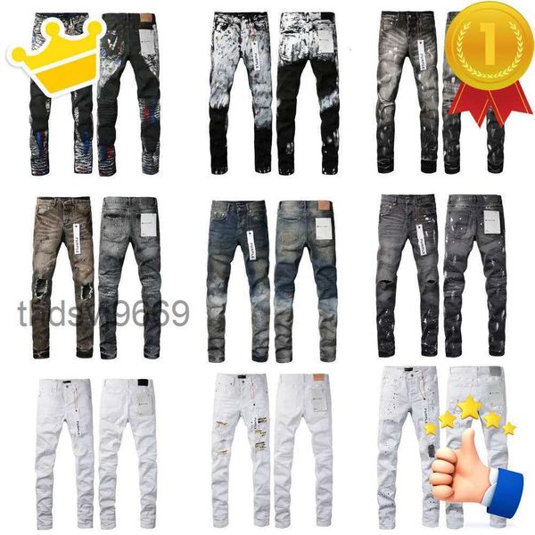 Marque Hommes Jeans Violet Designer Femmes High Street Wash Denim Brodé Bouton De Fermeture À Glissière Slim Jambe Droite Classique Mode Porter Hipster XXE4