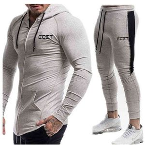 Marque hommes mode automne costume hommes sport fermeture éclair sweat + décontracté épissage pantalons de survêtement costume de sport costume de course pour hommes G1209