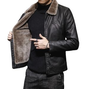 Marque hommes veste en cuir à manches longues fourrure col rabattu solide mâle manteau fermeture éclair automne hiver 240113