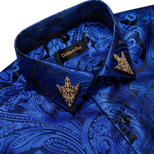Merk Heren Koningsblauw Business Shirts Luxe Mode Paisley Lange Mouw Turn-Down Kraag Sociaal Shirt Mannelijke Casual blouse 240125