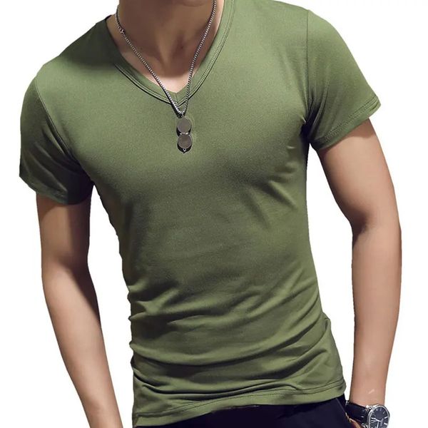 Brand Men T-shirt Tops V Neck Couf à manches courtes T-shirt Fashion Fitness pour la taille masculine 5xl 240412