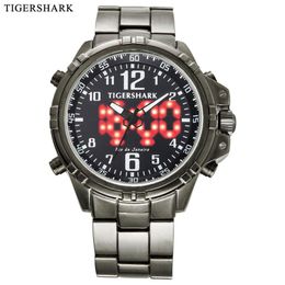 Merk Mannen kijken Dual Time Zone Rvs Strap Digital Quartz Waterpoof Polshorloges