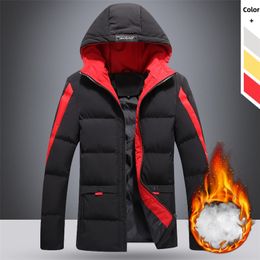 Los hombres de la marca de invierno abajo parka abrigo de color sólido espesar para hombre de algodón parka prendas de vestir exteriores de moda caliente masculino con capucha streetwear chaqueta 201026