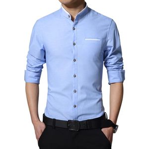 Merk Heren Casual Shirt Lange Mouw Gestreepte Kraag Easy Care Kraagloze Shirts Slim Fit Jurk Voor Mannen Business 240125