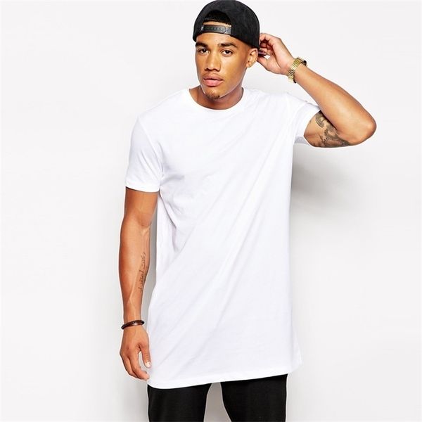 Marque hommes coton vêtements blanc Long t-shirt Hip Hop hommes t-shirt longue longueur homme hauts t-shirt longue ligne t-shirt pour homme 220526