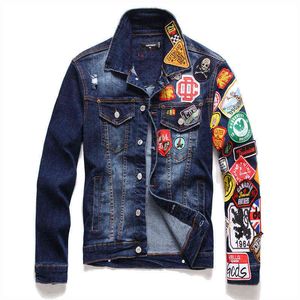 Merk heren denim jassen casual slanke scheurde badge Jean Coats Street hiphop punk blauw d2