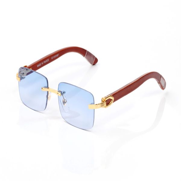 Brand Mens Designer Sunglasses pour femmes Vintage Luxury Square Blue UV Rimless Buffalo Horn Rectangle UV400 Sports surdimensionnés Qanther WO 284F