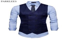 Marque Mens Double Breasted Suit Vest Fashion Slim Fit Sleeve sans manche