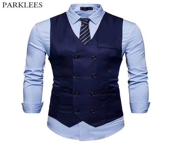 Brand Mens Double Breasted Suit Vest Fashion Slim Fit Sleeve sans manche