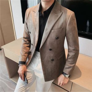 Marque hommes de haute qualité costume Blazers mâle Slim Fit mode couleur Pure Chamois cuir polaire robe smoking bureau Blazers vestes 240122