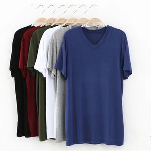 Brand Mens Modal Tshirt vneck grande taille hommes manches courtes manche en vrac couleur solide pour mâles t-shirts 240321