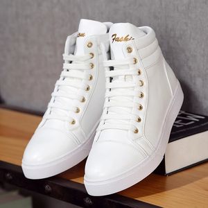 Zapatos de skate para hombre de marca Casual Unisex High Top Lighweight Sports Boys Girls Cool Street White Zapatillas de deporte de cuero suave 240219