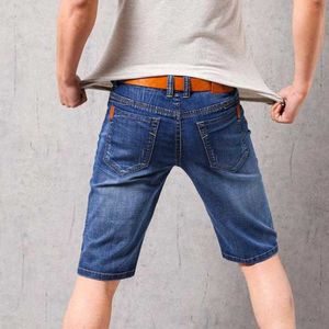 Merk heren zomer stretch dunne kwaliteit denim jeans mannelijke korte mannen blauw jean shorts broek big size 40 42