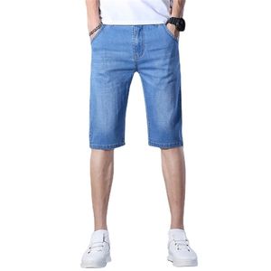 Merk heren zomer stretch dunne kwaliteit denim jeans mannelijke korte mannen blauwe denim Jean shorts broek big size 40 42 220627