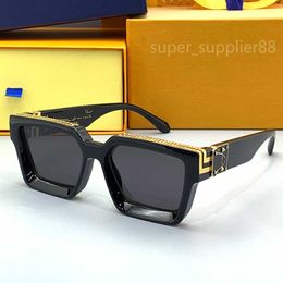 Marque Millionnaires Z1165W Lunettes de soleil carrées pour hommes avec monture en acétate Lentilles noires Profondément inclinées sur le devant Charnière S-lock en métal pour femmes