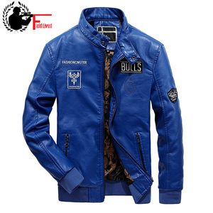 Merk Motorfiets Herfst Lederen Jas Mannen PU Jeugdkleding Top Faux Lederen Jassen Mannelijke Business Casual Winterjas Blauw 210518