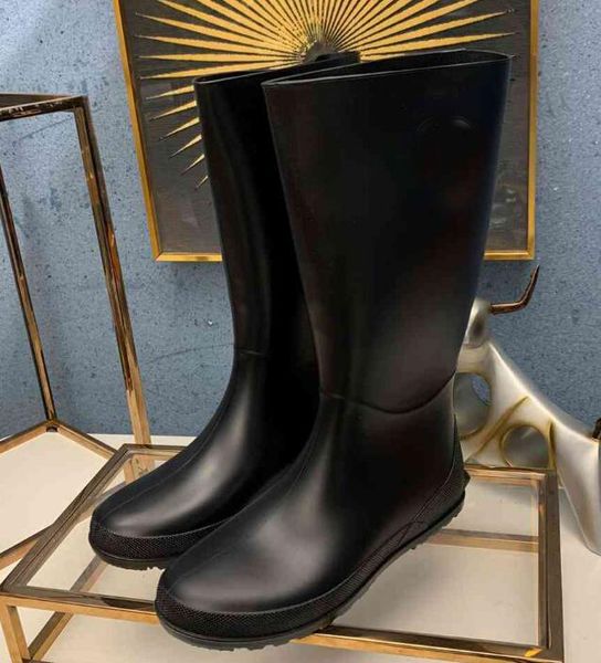 Botas de lluvia para mujer de marca, botas hasta la rodilla de caballero de nieve de cuero genuino para invierno Martin, botas impermeables de goma para exteriores, SZ35-40