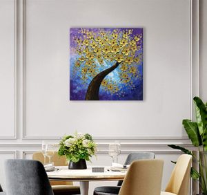 Nuevo 100% pintado a mano flor dorada árbol pintura al óleo sobre lienzo decoración de la pared del hogar arte pinturas abstractas modernas sin marco B3