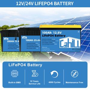 Gloednieuwe 12v 24V 100AH ​​200AH LIFEPO4 Batterij Pack ingebouwde BMS Oplaadbare lithiumijzerfosfaatcel voor zonneboot RV EV