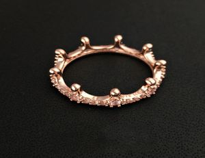 Bague couronne plaquée or rose 18 carats avec diamant CZ, coffret cadeau original pour bijoux en argent sterling 925, bagues pour femmes4978558