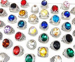 Gloednieuwe 20pcslot damesringen Vintage sieraden Big Glass Stone Antieke zilveren ring voor dames Fashion Party Gifts Hele Drop3789019