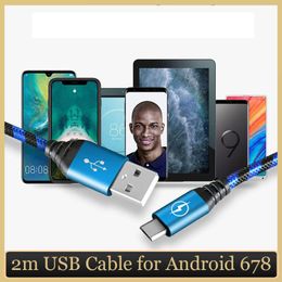 Tout nouveau câble tressé en nylon de fibre durable de 2M 6ft Micro USB 2A USB 2.0 pour le câble de synchronisation de données de charge rapide de téléphone portable d'android