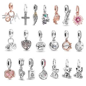 Cuentas de plata esterlina 925, colgantes con dije de trébol de cuatro hojas de la suerte, dijes de joyería para mujer DIY, aptos para pulsera pandora con caja original