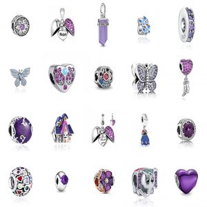 Tout nouveau 925 argent sterling violet soeur mère sud suspendu papillon amour perles adapté pour bracelet Pandora petit cadeau de bijoux