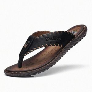 Gloednieuwe Collectie Slippers Hoge Kwaliteit Handgemaakte Slippers Koe Lederen Zomer Schoenen Mode Mannen Strand Sandalen Slippers o2k7#