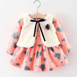 Vêtements d'automne et d'hiver pour filles, vêtements pour bébés, motif floral, manches longues, en velours, gilet en fourrure, ensemble 2 pièces, costume pour filles, nouvelle collection