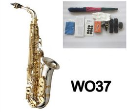 Gloednieuwe B Flat WO37 Altsaxofoon Verzilverd Gouden Sleutel Professionele Sax Met Mondstukkoffer en Accessoires