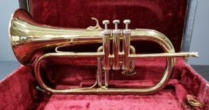 Gloednieuwe BB Flugelhorn Custom Logo Brass Lacquered Gold Musical Instrument Professional WiHt Case Mounthpiece