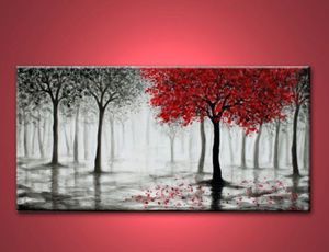 Encadré Beau Paysage Noir et Blanc Peinture À L'huile sur Toile 100% Peint À La Main Mur Art Arbre Maison Salon Décor Photos L2A8