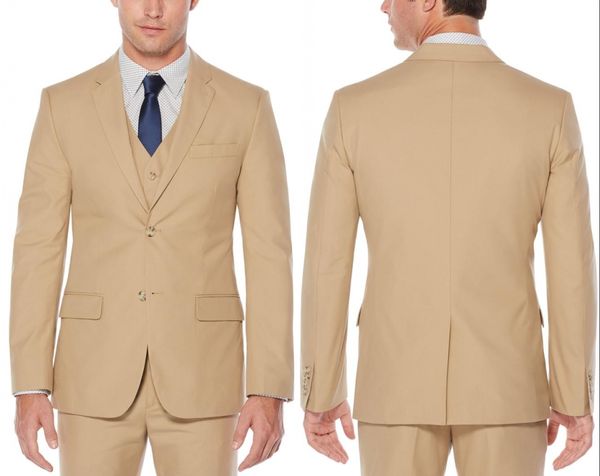 A estrenar Beige Estilo clásico Dos botones Novio Esmoquin Muesca Solapa Padrinos de boda Best Man Blazer Trajes de boda para hombre (chaqueta + pantalones + chaleco)