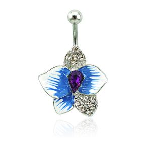 Brand New Belly Button Rings 316L Rvs Barbells Blauw Emaille Bloem Navel Body Piercing Jewelry276J